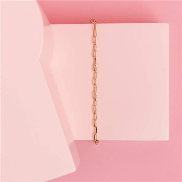 14K Gold Plated Paperclip Chain Adjustable Bracelet for Women Cute Gift - Picture 2 of 5